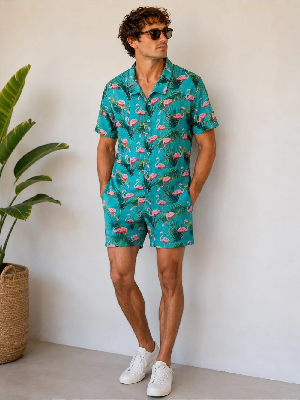 Kavu Turquoise & Pink Flamingo Romper